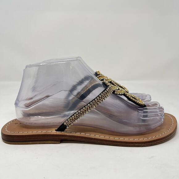 Trina Turk Rhinestone Leather Sandals Women's 8 Black Strap Beach Resortwear - Picture 5 of 11